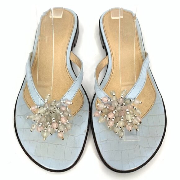 Talbots womens sandals size 5 blue leather tortoise embossed beaded flop flops - Picture 12 of 12